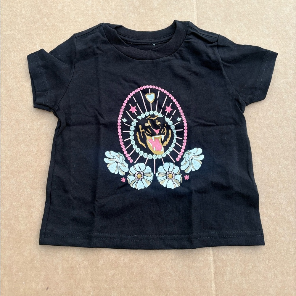 Black Womens tee Shirt with Tiger and Floral Design -Mommy and Me Pair Available